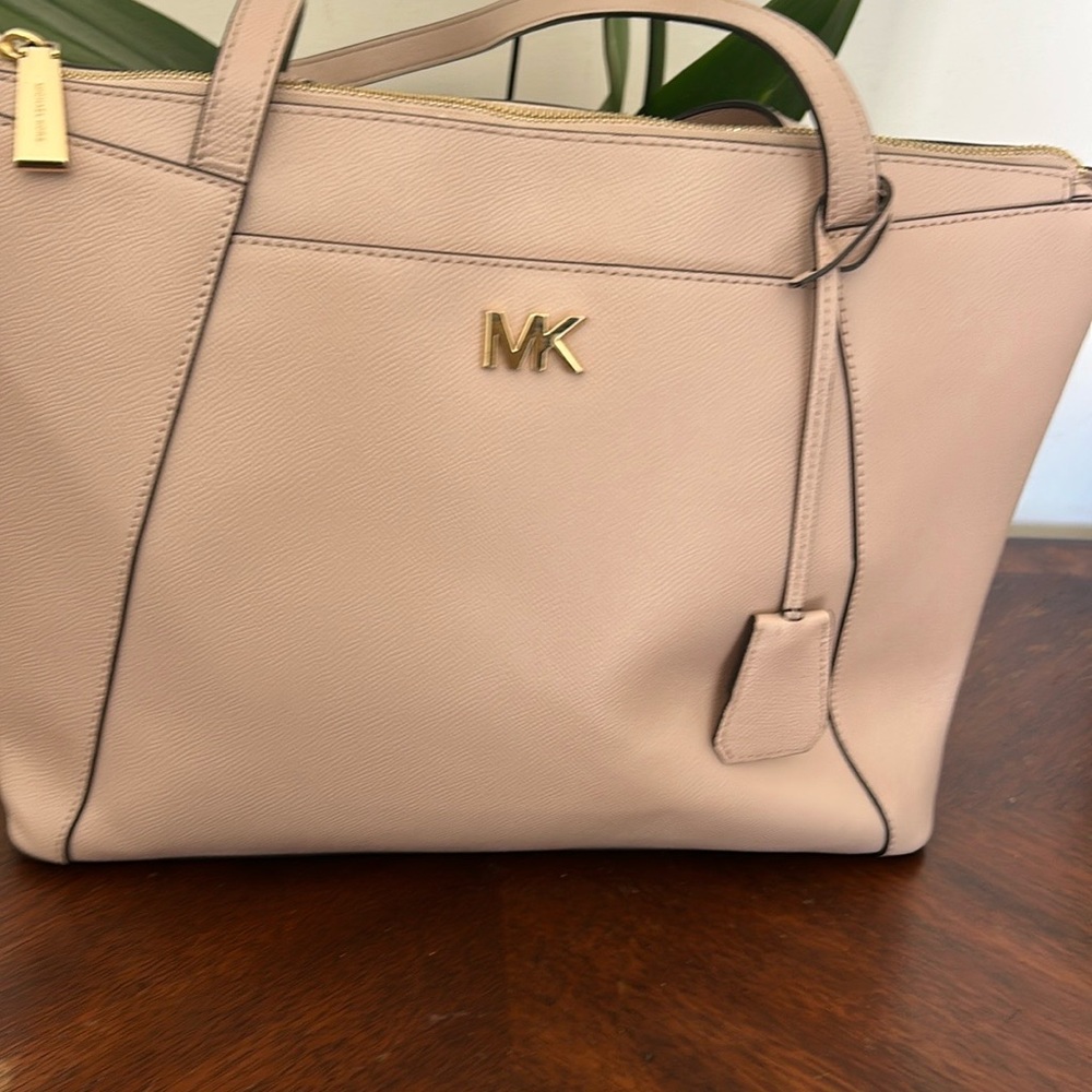 Michael Kors Cream Leather Tote Bag with Gold Accents